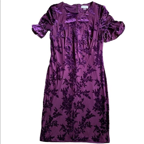 NWOT Calvin Klein Velvet Burnout Short Flutter Sleeve Sheath Dress size 6 - Picture 3 of 9